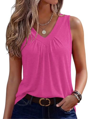 Image of Zeagoo Womens Tank Tops Summer Sleeveless Loose Fit Tops V Neck Pleated Shirts Basic Tees Dressy Casual Trendy Clothes