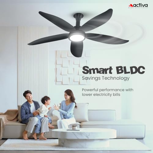 Image of ACTIVA BLDC Ceiling Fan 1200mm Aero Five With Remote Control | 5 Blade ABS Body | BEE 5 Star Rated 28W Energy Saving | High Speed Air Delivery, Reversible Mode, Timer | 5 Year Warranty | Pearl Grey