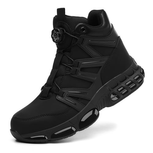 PAQOZKC Botas de Seguridad para Hombre Mujer Botas de Trabajo Punta de Acero Ligeras Comodas Zapatos de Seguridad Deportivos Colchón de aire C21/Negro 40