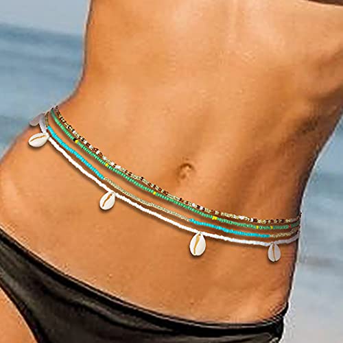 Woeoe 31.5-51.2Inch Waist Beads For Women African Waist Beads Stretchy Plus Size Colorful Belly Bead Body Chain Summer Waist Jewelry (4Pcs, 31.5Inch) #TOP3