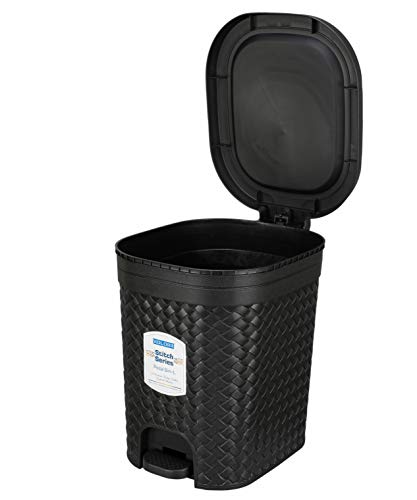 KOLORR Stitch 15 Liters Plastic Pedal Dustbin/Trash Can/Garbage Waste Bin with Lid for Home/Kitchen/Office/Bathroom & Washroom – Black
