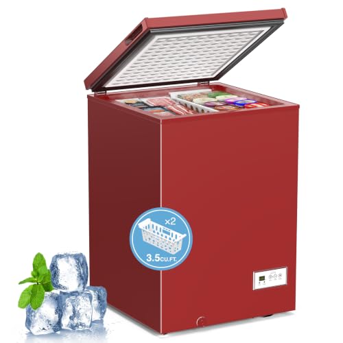 Image of Kismile 3.5 Cu.Ft Compact Chest Freezer, Ultra-Low Temperature Deep Freezer (-40F to 14F), Energy-Efficient, Digital Adjustable Thermostat, Top-Opening Door with 2 Removable Baskets, Red