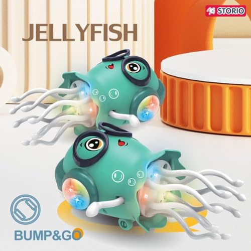 Image of Sundaymot Dancing Jellyfish Toy for Kids with Music, LED Lights & 360 Bump-and-Go Action - Battery Operated Cartoon Jellyfish Robot Play Kitchen Accessories,(Dancing Jellyfish)