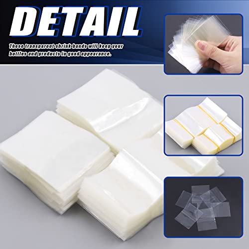 Glarks 1250Pcs Clear Shrink Wrap Band, 5 Sizes PVC Heat Shrink Band Perforated Shrink Wrap Film Shrink Seal Bands for Dropper Bottle, Cans and Tins