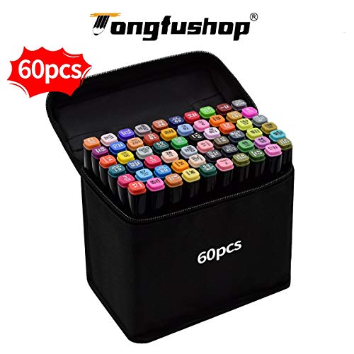 Tongfushop 60 Farbige Graffiti Stift Fettige Mark Farben Marker Set,Twin Tip Textmarker Graffiti Pens für Sketch Marker Stifte Set Mit (Deutsche Lieferung) (60 Schwarz)