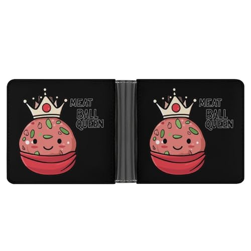Meatball Queen Bifold Wallet for Men Women PU Leather Slim Purse Pocket Wallet with Card Holder