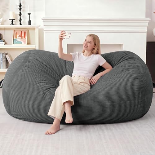 Image of 6FT Bean Bag Chair 6'Giant Bean Bag Chairs with Adults, Large Beanbag Chair | Bean bag Lounger with Machine Washable Cover Corduroy Fabric, Comfy Chairs for Living Room Bedroom Dorm, Darkgrey