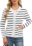 WEACZZY Cardigan for Women Solid Button Down Long Sleeve Classic Crew Neck Knit Cardigan Sweater