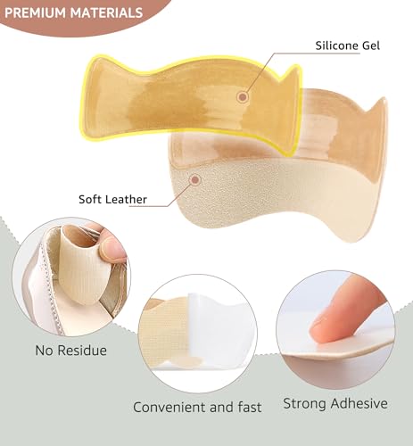 Image of HiRui 4 Pairs Gel Heel Grips & Liners - Cushion Pads and Inserts for Loose Shoes, Prevent Heel Pain, Blisters, and Rubbing, Ideal for Womens & Mens Shoe Fit (4Pairs:2Black, 2Beige)
