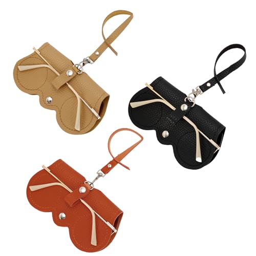 Image of 3 Pcs Soft Leather Sunglass Bag,Leather Glasses Storage Bag for Men & Women (Orange, khaki, black)