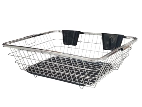 Image of Stainless Steel 64 x 48 x 23 Cm With Water Drip Traey Dish Drainer Rack, Utensil Drying Stand for Kitchen Plate Rack Bartan Basket Sink Top Dish Drainer Rack