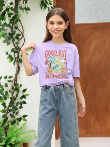 Image of Girls Graphic Shirts Oversized Sunshine T Shirt Short Sleeve Tee Tops Cute Trendy Girls Clothes for 5-14 Years