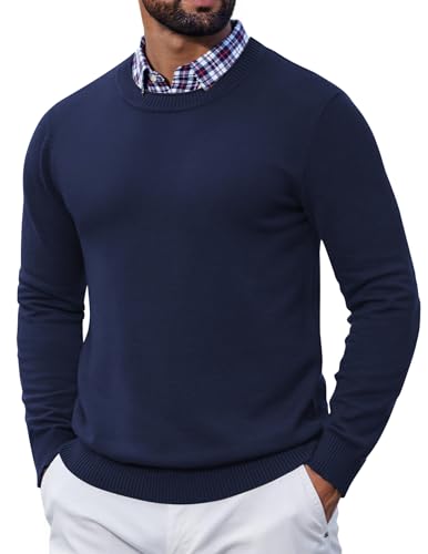 COOFANDY Men Winter Sweaters Long Sleeve Wool Sweater Light Weight Sweater Fashion Pullover Navy Blue