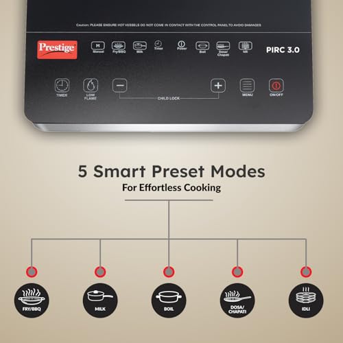 Image of Prestige PIRC 3.0 2400W Infrared Cooktop Black and Silver|Radiant Heating Technology|Sleek Design|Feather Touch Panel|1 Years Warranty on the Product and 2 Years on Coil