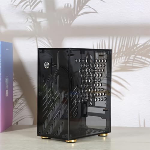 Gabinete Mini ITX GOWENIC de acrílico transparente, 4,3 L, refrigeración 360°, panel lateral negro transparente, compatible con placas base Mini ITX, soporte para fuente de alimentación 1U, compatible con SSD de 2,5 pulgadas miniatura 6
