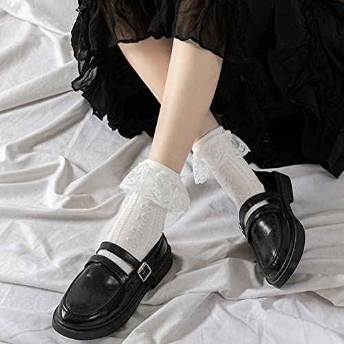 BIVOLU Womens Crew Socks Lace Ruffle Frilly Cotton Cute Princess Ankle Dress Socks for Girl 6 Pack3
