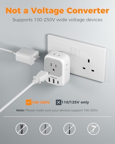 TESSAN UK Adapters for Travel, Type G Adaptor, 2 Pack - 5
