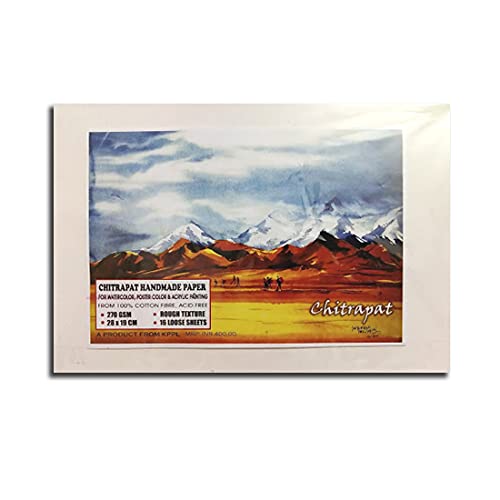 Chitrapat Rough Textured Handmade Paper for Watercolor/Poster Color/ Gouache /Acrylic Painting/ 270 GSM/ 1 Pack of 16 Loose Sheets