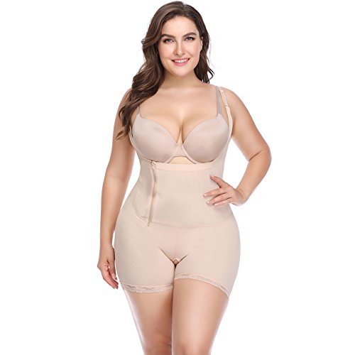 TOPMELON Women's Butt Lifter Spandex Open Bust Full Body Shaper Plus Size Bodysuit
