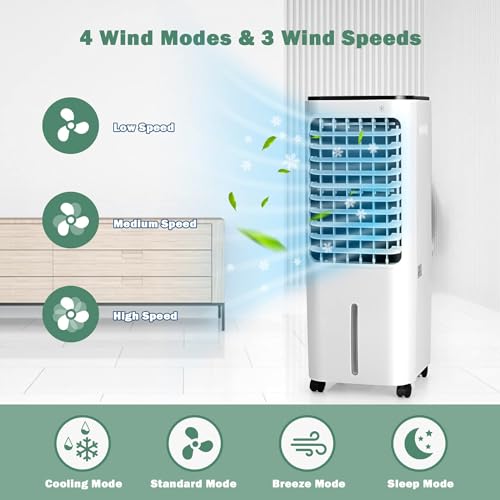 DORTALA Evaporative Air Cooler, 4-in-1 Portable Swamp Cooler with Fan, Humidifier & Anion, 4 Wind Modes, 3 Speeds, Timer, 12L Water Tank, 4 Ice Boxes with Remote Control for Home O image 1