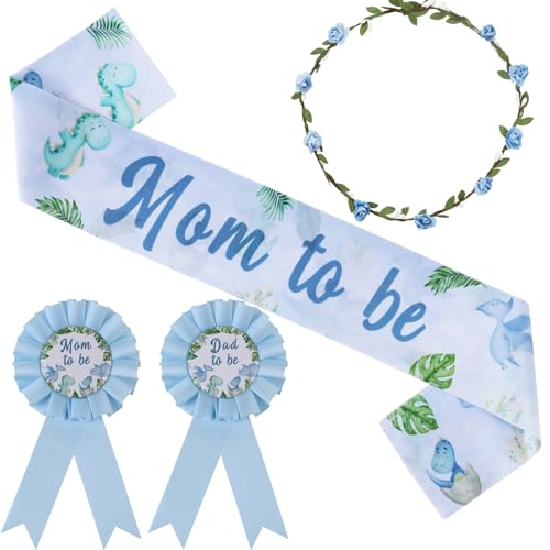 Déco Baby Shower Dinosaure Garçon : Kit Écharpe Maman et Bandeau Fleur pour Fête Prénatale