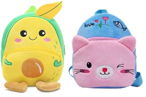 Image of blue tree Cute Boy's and Girl's Plush Bag Medium Quality Full Embroidery Designs Mini Travel Backpack Mango (Mango-Blue cat)