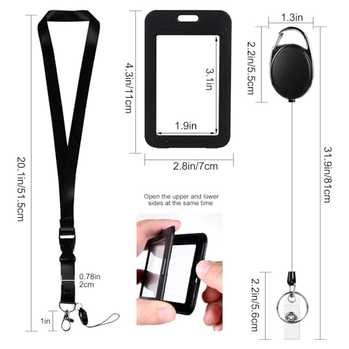 Image of Clear Double Sided Visualization Window Vertical Plastic ID Name Card Holders,Retractable Badge Reels and Lanyard,for Key Card Conference Licenses Passes Nurses Coach Employees School and Office