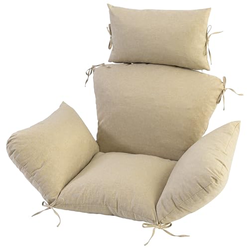 Honorbox Egg Chair Cushion with 8 Securing Straps Water-Repellent & Fade-Resistant Faux Linen Removable Cover Replacement Cushion for Most Single Outdoor Hanging Swing Egg Chairs Nature