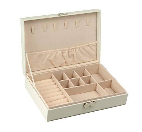 Preisvergleich Produktbild KARMEAN Schmuckkästchen, abschließbar, für Ohrringe, Armbänder, Halsketten, für Aufbewahren, Sortieren, als Geschenk, Weiß, kindergerecht