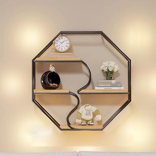 ウォールシェルフ 鉄+無垢材 ラウンド壁掛け棚おしゃれ 北欧 かべにつけられる 賃貸OK 壁を傷つけない 壁穴開けない収納 大容量 多機能 リモコン 置物 飾り棚ウォールラック 窓枠につける 取り付け簡単 2種類の取付方法 キッチン、トイレ、寝室、バスルー