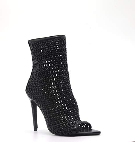 Cape Robbin Weave Black Stiletto High Heel Zipper Pointed Peep Toe Booties3