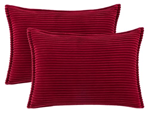 Image of RD TREND Presents Velvet 250 GSM Self Stripe Pillow Cover Set of 2 with Zipper, Size -18 inch x 28 inch Inches (45x71 Cm) (Maroon)