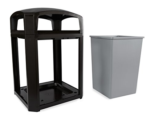 Image of Rubbermaid Commercial Products Landmark Trash Can Frame with Rigid Liner, Dome Top, 35 GAL, Black Plastic, Outdoor for Stadiums /Parks /Shopping Plazas