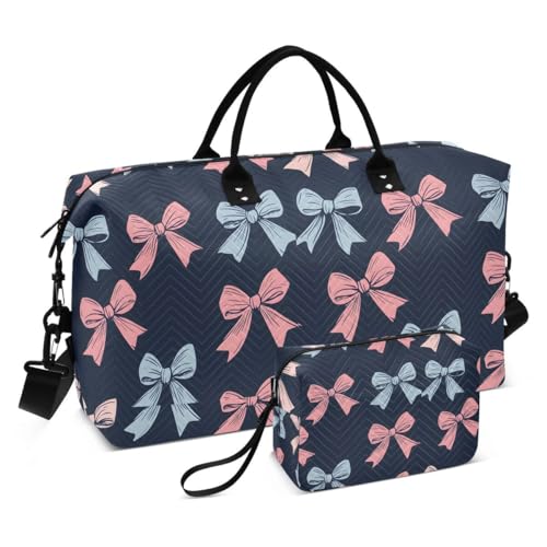 Blue Bow Navy Travel Duffle Bag Gym Bag Weekender Bags with Toiletry Bag Travel Trip Tote Bag