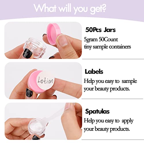 image for GOLACKY 50 Count Mini Sample Jars with Lids, Tiny Empty Lip Balm Conta