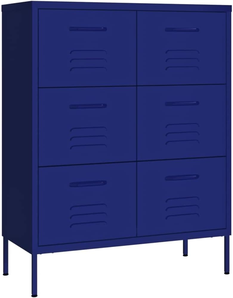 Navy Blue Steel Drawer Cabinet with Ball-Bearing Slides, 6 Spacious Drawers for Home Storage, Modern Furniture with Adjustable Feet and Sturdy Steel Build
