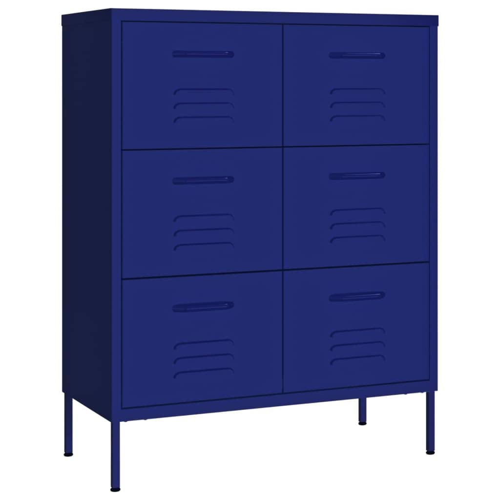 vidaXL Steel Drawer Cabinet - Navy Blue Industrial 6-Drawer Storage Unit for Living Room - 80x35x101.5 cm