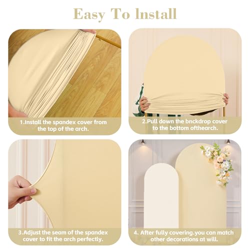 Image of 7.2FT 6FT Arch Backdrop Cover for Wedding, Set of 2 Stretchy Spandex Fitted Arch Stand Cover for Baby Shower, Birthday Party Decor, Chiara Backdrop Cover with Double-Sided Design(Ivory,Champagne)