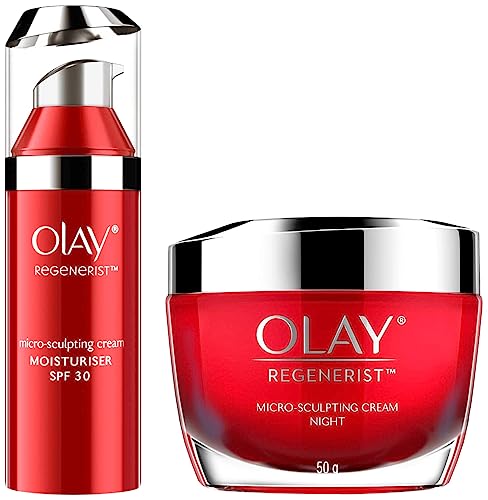 Image of Olay Day Cream Regenerist Microsculpting SPF 30, 50g and Night Cream: Regenerist Micro Sculpting Moisturiser, 50 g