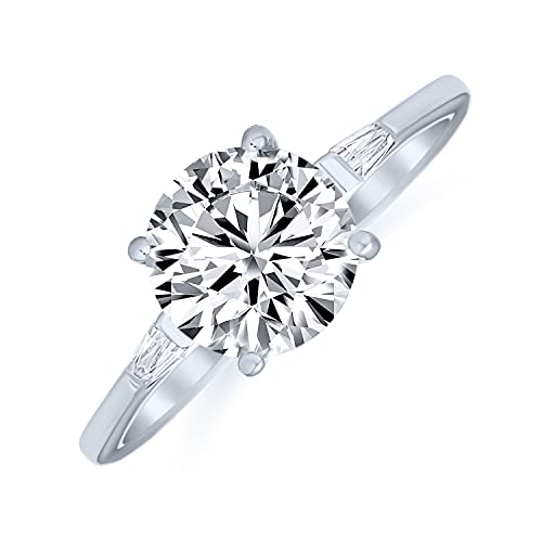 Semplice 925 Sterling Argento 3CT Round AAA CZ Solitario Taglio Brillante Anello di Fidanzamento Baguette Side Stones Thin Band