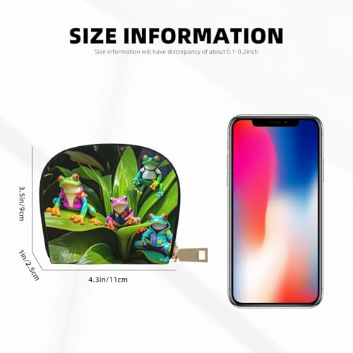 Funky Frogs Print Credit Card Holder, PU Leather Small Card Bag Wallets with Zipper for Women Men id Business Card3