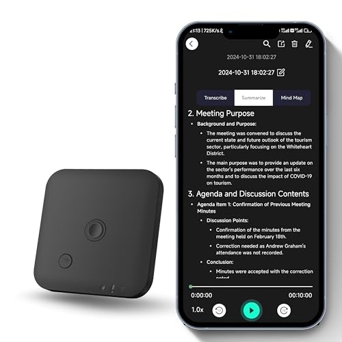 FoCase Note AI Voice Recorder, Transcribe & Summarize, Translation, APP Control with Chat GPT, Magnetic, 64GB Memory, Support 112 Languages, Audio Recorder for Phone Calls, Lectures, Meetings, Black