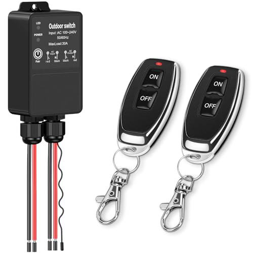 Interruttore con telecomando impermeabile IP65, Interruttore wireless AC100-240v, interruttore RF a relè 30A con portata lunga 50M piedi, per cancelli scorrevoli, luci e sistemi di allarme antifurto