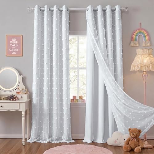 Image of PONY DANCE White Curtains for Living Room 96 Inches Long, 52W x 96L