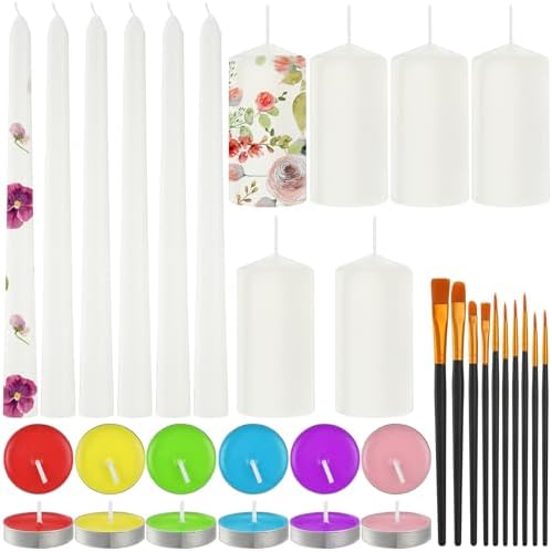 Conelist 72 Pcs DIY Candle Painting Kit Include 12 White Pillar T...