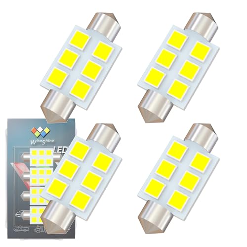 Wiseshine 6418 6411 Festoon LED Bulb 36-38mm Extremely Super Bright 6000K White C5W Under Cabinet Light Bulb for Kitchen Boat Marine Ceiling Light AC/DC 9-30V(Pack 4)