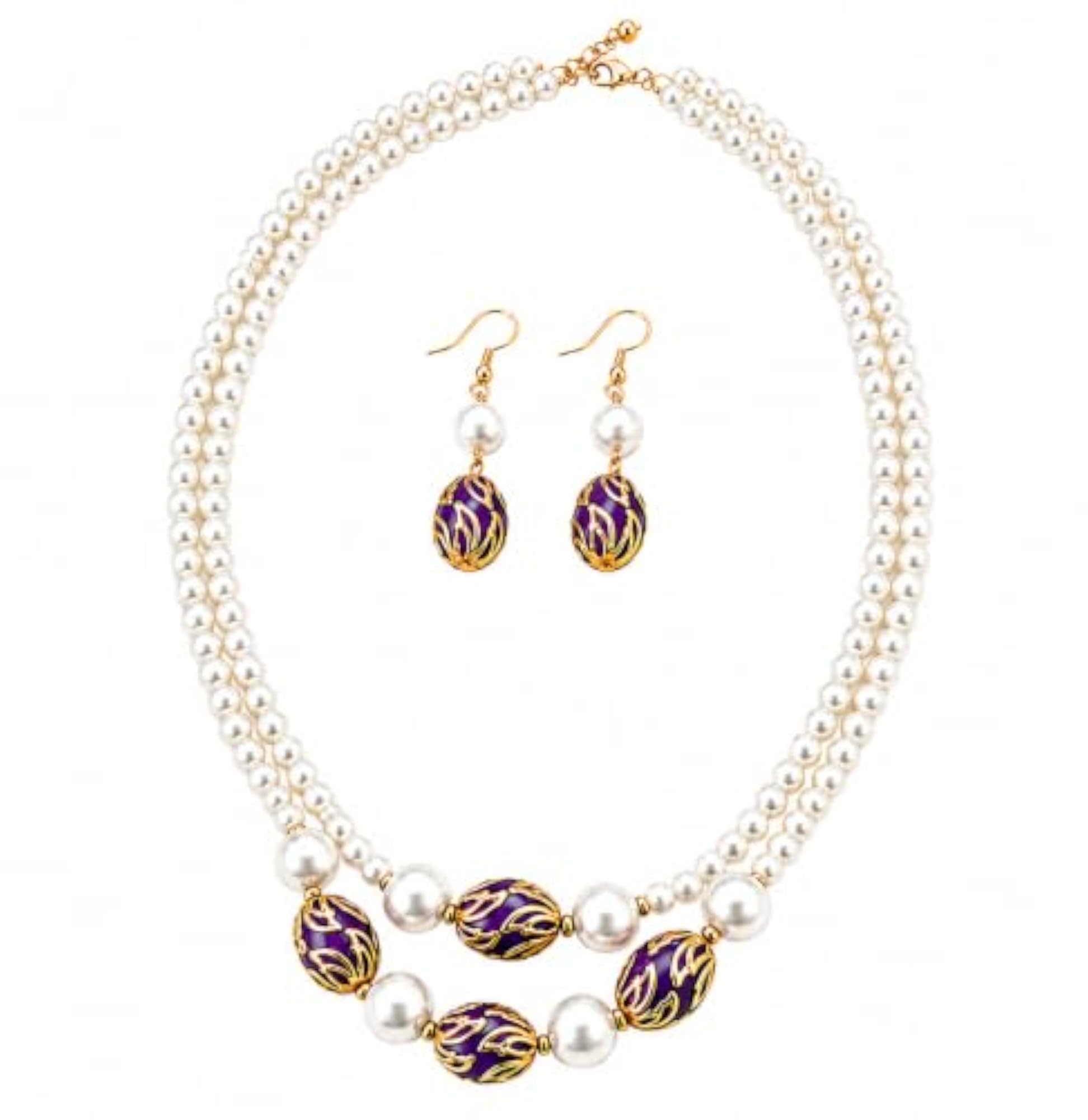 Graceful 2-Layer Pearl Necklace Set with Bold Contrast Beads