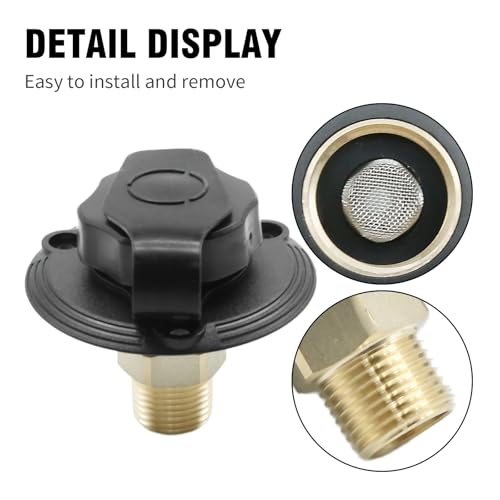 Image of Saihisday Flange RV Fresh Water Inlet, 3 /4 NH Female to 1 /2 NPT Male RV City Water Inlet with Check Valve, RV Water Connection Inlet with Dust Plug for RV Camper Motorhome Trailer Marine