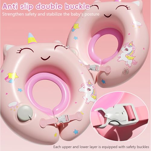 Image of Proberos Inflatable Baby Float Ring for 0-3 Months Age, Soft PVC Unicorn Swim Ring for Infants & Toddlers, Press-&-inflate Design, Adjustable Float Swim Float Tube for Bathing & Swimming, 12.5-48cm