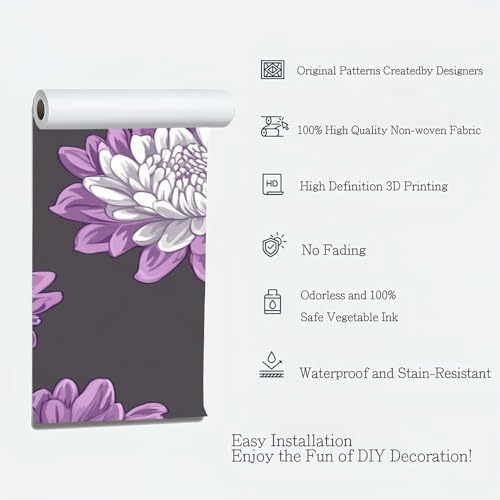 Papier peint panoramique violet imperméable déco murale fleurs 200x140 cm - 7